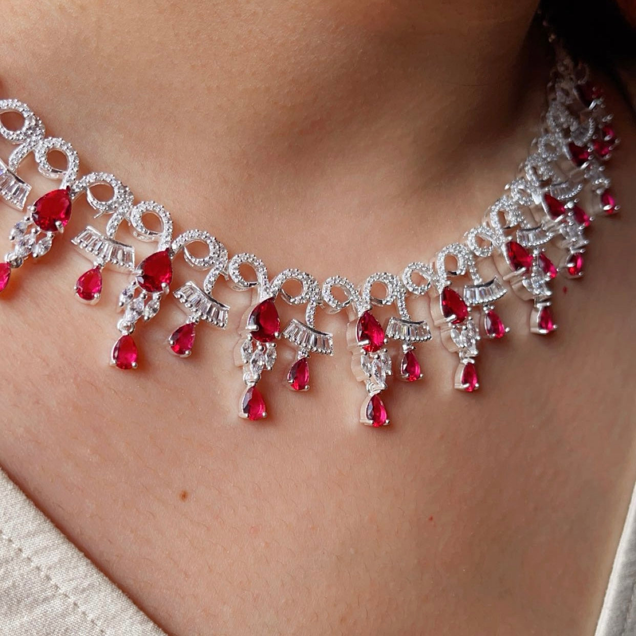 Scarlet Cascade Necklace Set